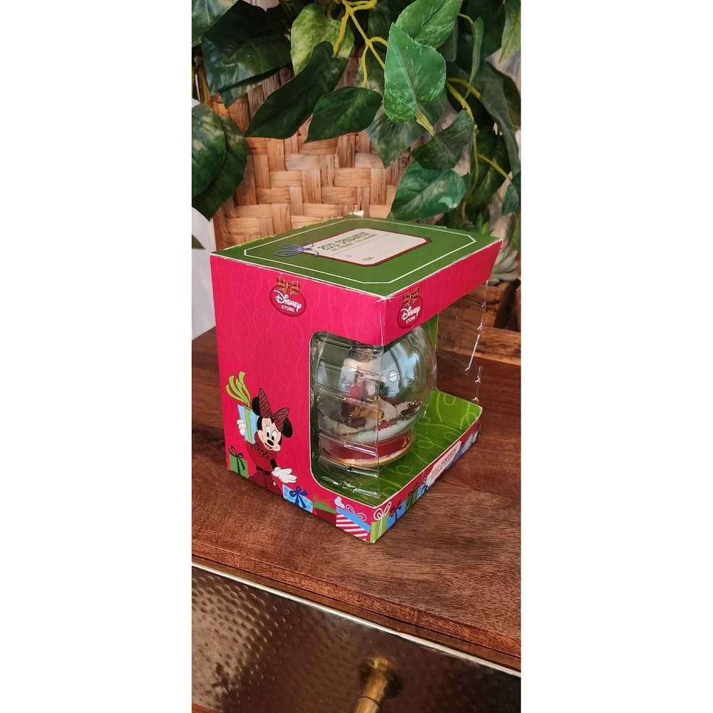 Disney‎ Store 2013 Mickey Minnie Pluto Glass Snow Globe Christmas Ornament NIB